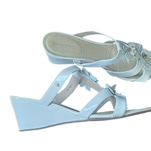 Rockport White Flower Wedge Sandals With Adiprene Shoe Open Toe Strappy Size 8.5